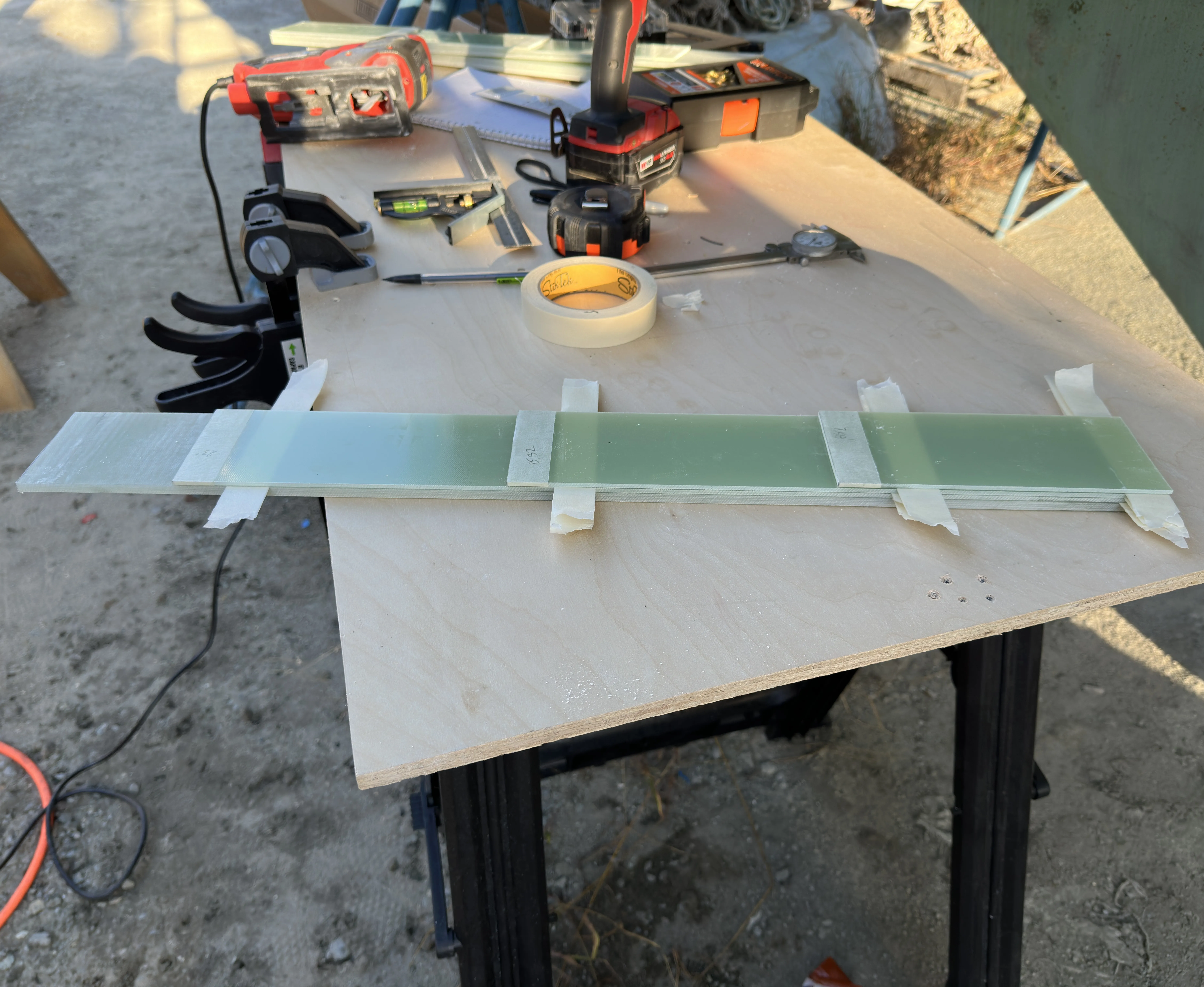 Shimstack dry-fit on workbench